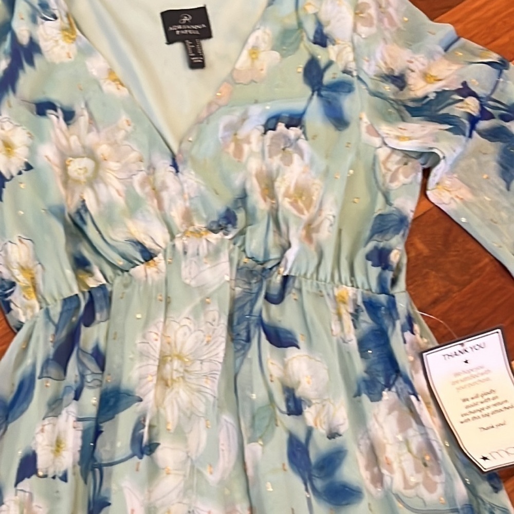Adrianna Papell Mint Floral V-Neck Long Sleeve Midi Dress - Picture 4 of 10